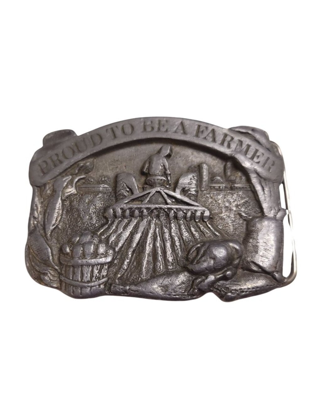 Pewter Belt Buckle "Proud To Be A Farmer" By Siskiyou Co. Vintage 1984 FFA